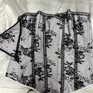 New Beautiful Black and White lace pattern Corset with Thong